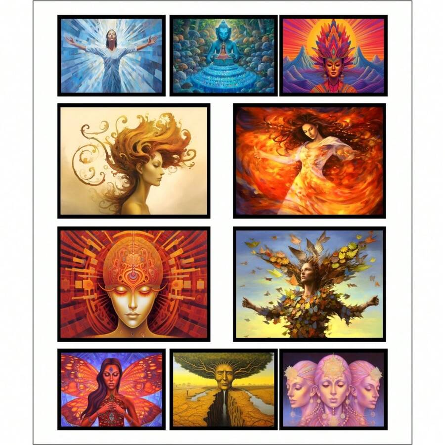 Set Of 10 Decorative Framed Prints, Transcendental Theme - KIT 665 - View 1