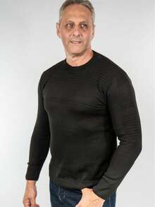 Men's Blouse, Textured Knit Sweater, Round Neck, Long Sleeve, Old Money, Men's Clothing, Winter, Work, Party - 黑色 - 查看 6