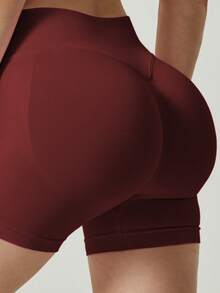 Women's Seamless Butt Lifting Sports Shorts, Suitable For Gym Workout, Cycling, Running, Black Tight Pants, Summer - Burgundy - View 2
