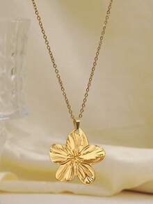 1pc Fashion Gold Floral Pendant Necklace, Single/Multi-Layer Chain Design, Suitable For Daily, Vacation, Party Wear, Gift (Beads Quantity Random) - Multicolor - View 3