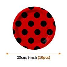 Assiettes jetables à base rouge et points noirs, serviettes, gobelets - Set de fournitures jetables pour une seule fois, convient pour 10 invités. Assiettes en papier jetables, vaisselle de fête pour anniversaire, mariage, fête à thème, pique-nique en famille - Style 1 - Voir 6