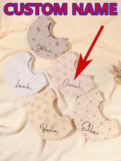 1pc Customized Embroidered Name Baby Bib, Decorative Drool Cloth, Great Gift For Baby Boys And Girls