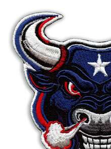 1pc Angry Bull Head Patch Houston Football Pride Embroidered Iron On - Multicolor - View 3