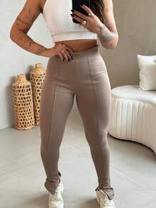 Elegant Casual Riding Pants With Split Detail For Women - Cappuccino - Xem 1