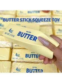 4盎司逼真黄油捏捏乐玩具 – 柔软减压指尖棒，适合青少年和成人，慢回弹感官减压玩具，趣味恶搞礼物（适合自闭症患者或用于恶作剧），黄油棒造型，食物模型，有助于提高注意力缺陷多动症和办公室专注力 - 彩色 - 查看 1