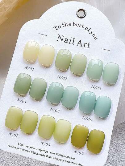 2026春夏新款浅绿色指甲油，12ml水晶凝胶美甲，高光泽，持久，快干，需搭配底油和封层使用，需配合UV/LED灯使用，完美适用于工作、通勤、约会和购物等场合，沙龙品质，爆款指甲油，热销产品，送礼佳品，美甲设计，防脱落，易于涂抹，浅绿色系列，必备美甲产品，9色套装可选