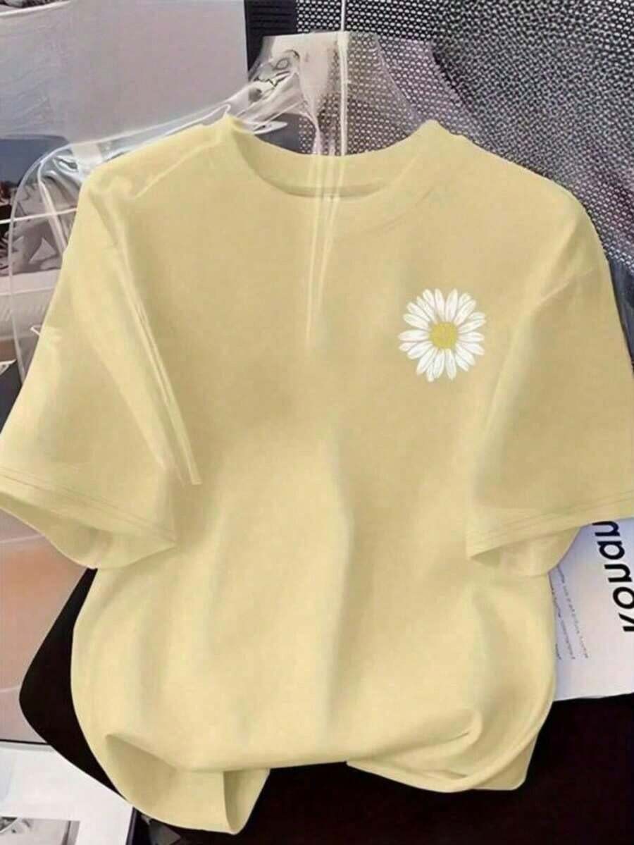 Camiseta feminina unissex Margarida moda minimalista sofisticada streetwear blogueirinha- CAM11 - Bege - Visão 1