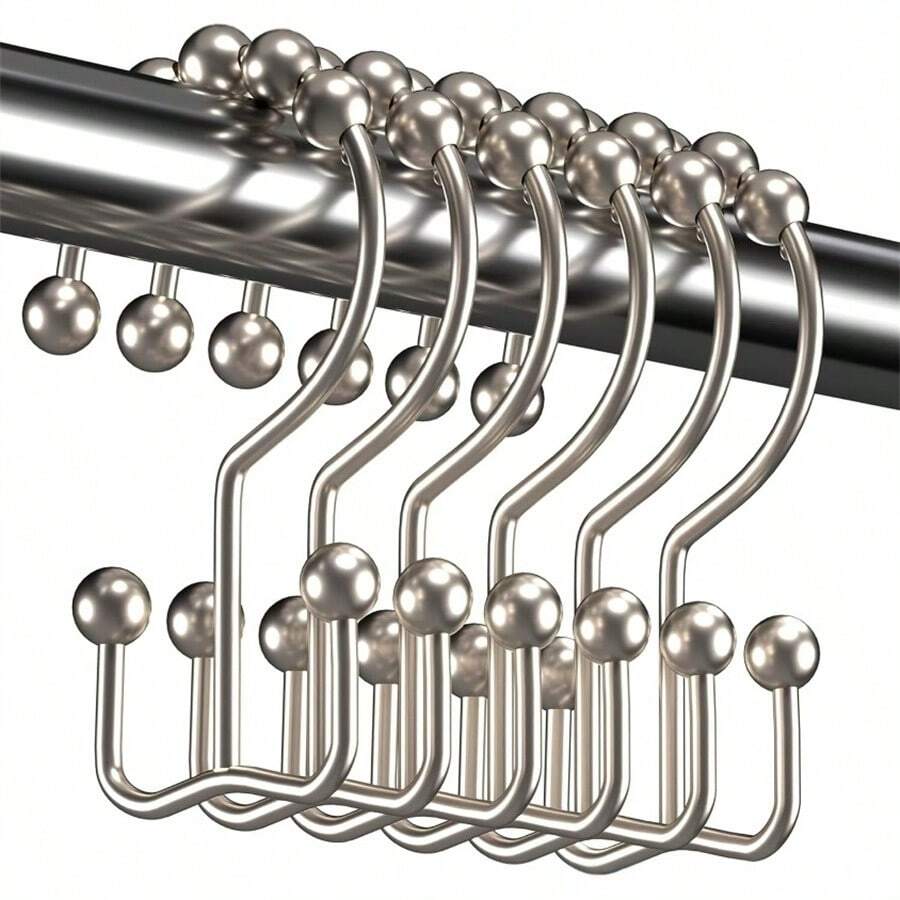Stainless Steel Double Sliding Shower Curtain Hooks With Ball Bearing - Suitable For Bathroom Shower Curtain Rod - Multicolor - View 1