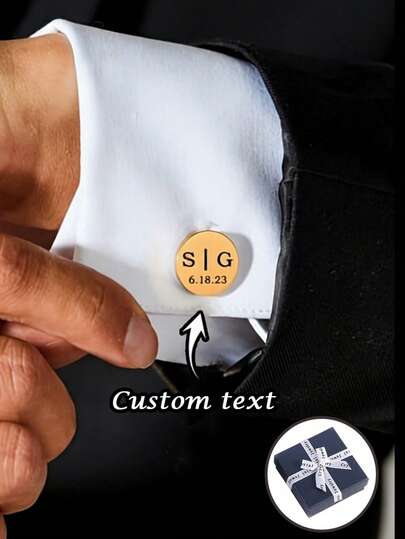 1 Pair Customized Wedding Cufflinks, Can Be Engraved With Newlyweds' Initials, Geometric Round And Square Cufflinks, Stainless Steel Material, Can Be Engraved With Your Initials And Special Date, Wedding Supplies, Wedding Accessories, Wedding Decorations, Customizable Item, Christmas Gift, Halloween Decor, Anniversary Gift, Couple Cufflinks, Elegant Groomsmen Cufflinks, Fashionable Men's Commemorative Accessory, Personalized Gift