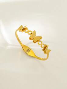 Brazalete de acero de titanio con diseño de mariposa, brazalete abierto de diseño único y no descolorido - Multicolor - Ver 7