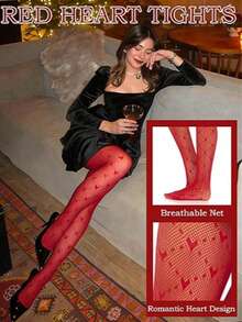 1 đôi quần tất lưới họa tiết trái tim đen trắng, tất lưới hình trái tim, quần tất lưới màu đỏ dành cho nữ, thích hợp cho tiệc Valentine, hẹn hò, du lịch mùa hè, tiệc tùng, quà tặng cosplay. - Nhiều màu - Xem 6