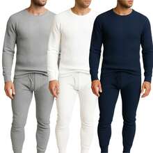 Men's 3 Pack Full Thermal Sets Ultra Soft 6 Piece Cotton Top And Bottom Set - PUTIH/NVY/ABU-ABU - View 1