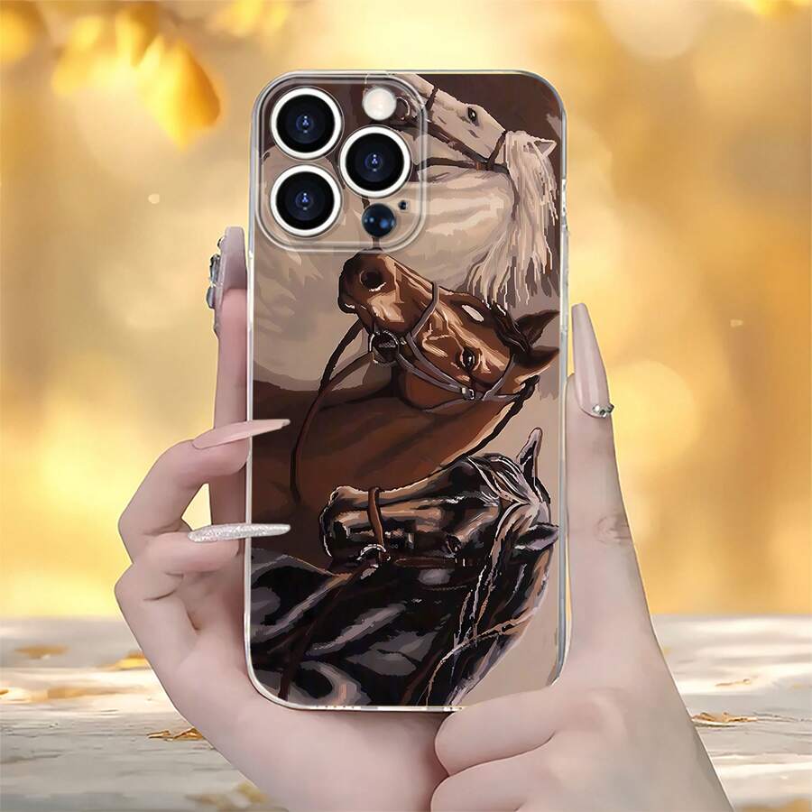 Caballos: marrón blanco negro arte pacífico.funda de teléfono Fundas compatibles con ,Apple,VIVO,OPPO,,, y Honor.Fabricadas en silicona TPU,ofrecen protección contra golpes y caídas. - transparente - Ver 1