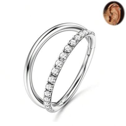 1pc Double Hoop CZ Nose Ring For Single Piercing - Stainless Steel Hypoallergenic Hinged Segment Nose Rings | 18K Gold Plated Clear CZ Septum Clicker Jewelry | Cartilage Hoop Earrings Helix Conch Piercing Jewelry For Women Men