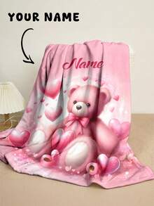 Personalized Text Blanket With Cute Bear Pattern, Newborn Baby Memorial Throw Blanket, Lightweight Milestone Blanket - Multicolor - View 7