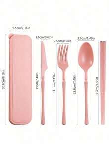 1 Set/8 Sets Portable Plastic Striped Cutlery Set, Camping Tableware, Reusable Spoon & Fork Set With Storage Box, Suitable For Picnics & Daily Use,Kitchen,Christmas Gift Back To School,School Supplies - Nhiều màu - Xem 3