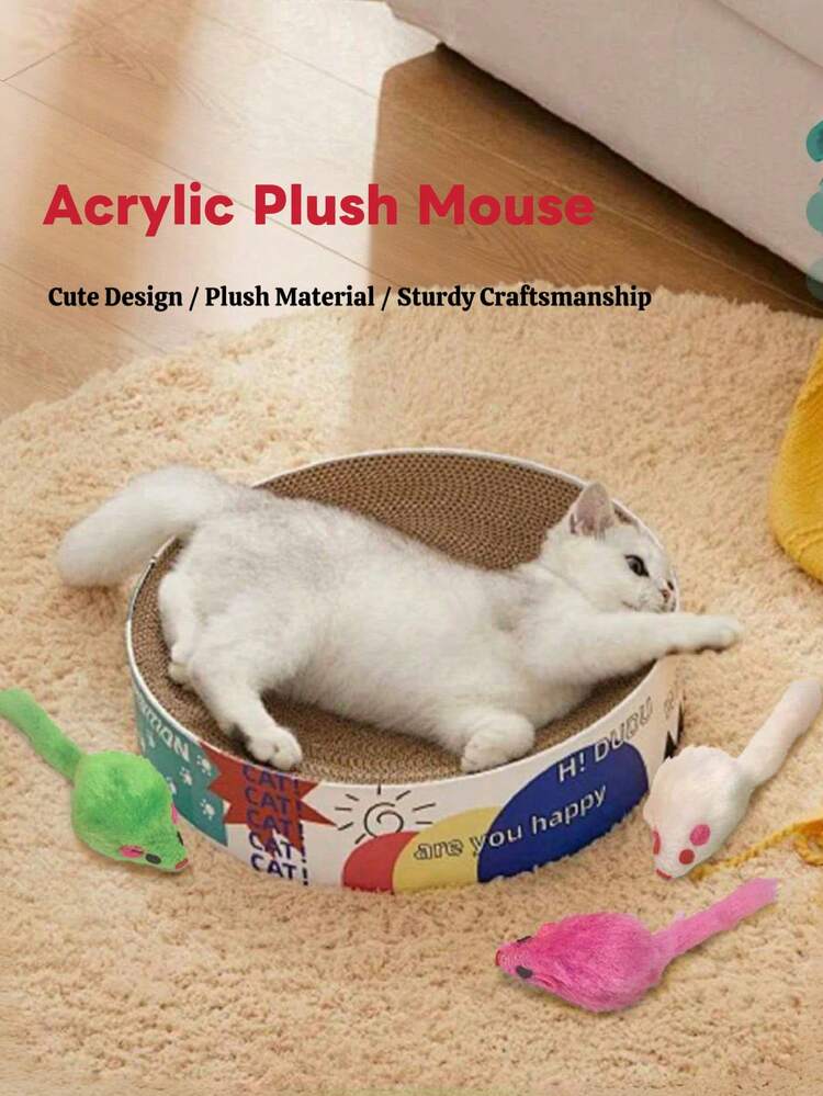 Soft Interactive Plush Mouse Cat Toy - Cute Acrylic Pet Toy For Kitten & Cat Entertainment - Multicolor - View 2