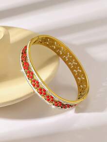 1 pieza Brazalete de acero inoxidable con diseño de flor de estilo bohemio lujoso y elegante, adecuado para combinar con atuendos, también es un gran regalo para amigos, familiares y madres - Dorado - Ver 4