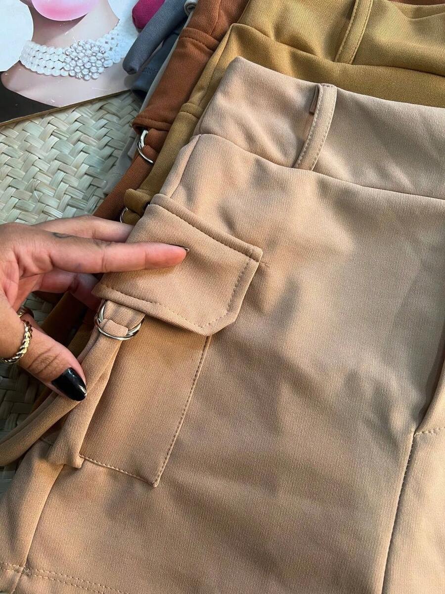 Women's Cargo Skirt Shorts In Roma Knit Fabric – Functional Pockets, High Waist, Casual And Modern - 鏽棕色 - 查看 1