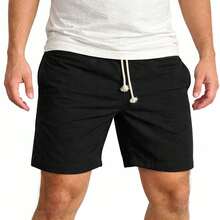 Men's Linen Shorts Summer Spring / Summer Spring Regular Fit Pocket Drawstring Knot Beach Going Out Night Weekend Casual Holiday Daily Father's Day Valentine's Day Carnival New Year Spring Festival - 黑色 - 查看 5