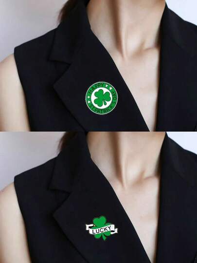1枚圣帕特里克节派对胸针，爱尔兰三叶草金属徽章
