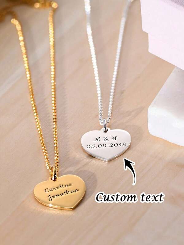 1 pieza Collar colgante de moda personalizado y exquisito con forma de corazón, material de acero inoxidable, grabado personalizable, collar para mujer, collar con nombre, moda simple y elegante, adecuado para uso diario y regalo, regalo de Navidad personalizable, regalo de Halloween, regalo de aniversario, regalo de cumpleaños, regalo de joyería ideal para madre, amante