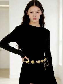 1件装女士腰带/棕色腰带/腰链/金色腰带/珍珠腰带，几何复古西部风格身体链带流苏，适合夏季休闲连衣裙搭配 - 多色 - 查看 6