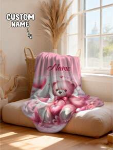Personalized Text Blanket With Cute Bear Pattern, Newborn Baby Memorial Throw Blanket, Lightweight Milestone Blanket - Multicolor - View 5