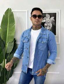 Men's Denim Twill Jacket - 藍色 - 查看 3