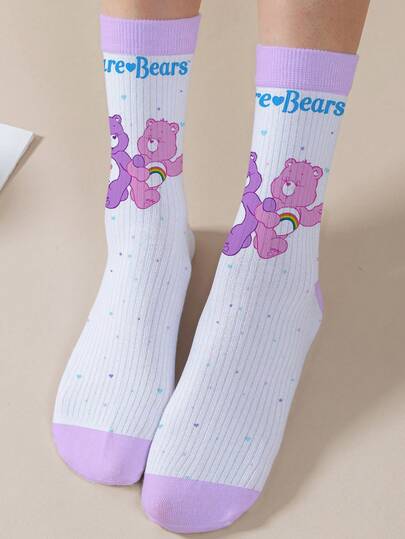  1 par de calcetines personalizados de Care Bears para mujer, con impresión digital de 360 grados con los diseños de Cheer Bear, Wish Bear, Heart Bear, Angel Bear y Grumpy Bear, de moda y minimalistas, adecuados para uso diario y como regalo de graduación/cumpleaños