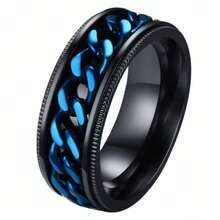 Titanium Stainless Steel Chain Spinner Finger Ring, Men's Black Gold Punk Finger Ring - Amoratado - Ver 1
