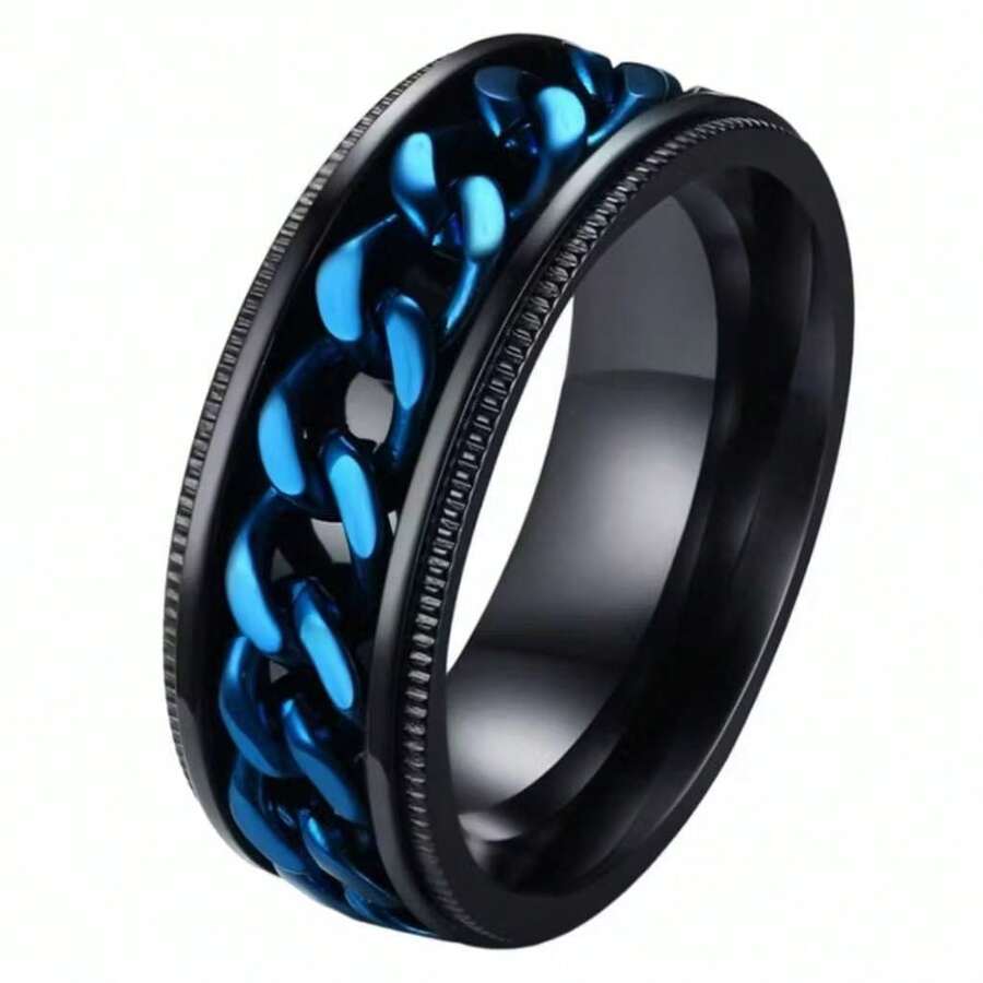 Titanium Stainless Steel Chain Spinner Finger Ring, Men's Black Gold Punk Finger Ring - Amoratado - Ver 1