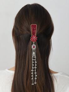 1 Stück eleganter Haarclip aus Zinklegierung, modischer Haarclip mit langem Quastenglöckchen, geeignet für ganzjährigen Einsatz - Bunte Strass-Haarspange - Übersicht 10
