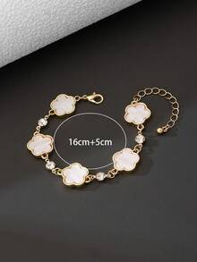 1件装奢华优雅水钻镶嵌甜美幸运白四叶草手链（女士款） - 白色 - 查看 5