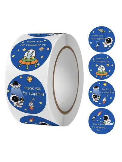 1 Roll Blue Astronaut & Alien Stickers, Non-Curling