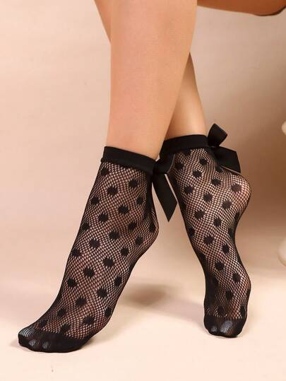 1 par de calcetines de tobillo de encaje para mujer, calcetines de media caña con lazo para mujer, calcetines de mujer con estampado floral