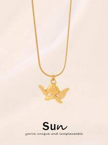 1pc Stainless Steel Angel Pendant Necklace For Women Fashion Exquisite 18K Gold Plated Charms Collar Necklaces Jewelry - Necklace - View 1