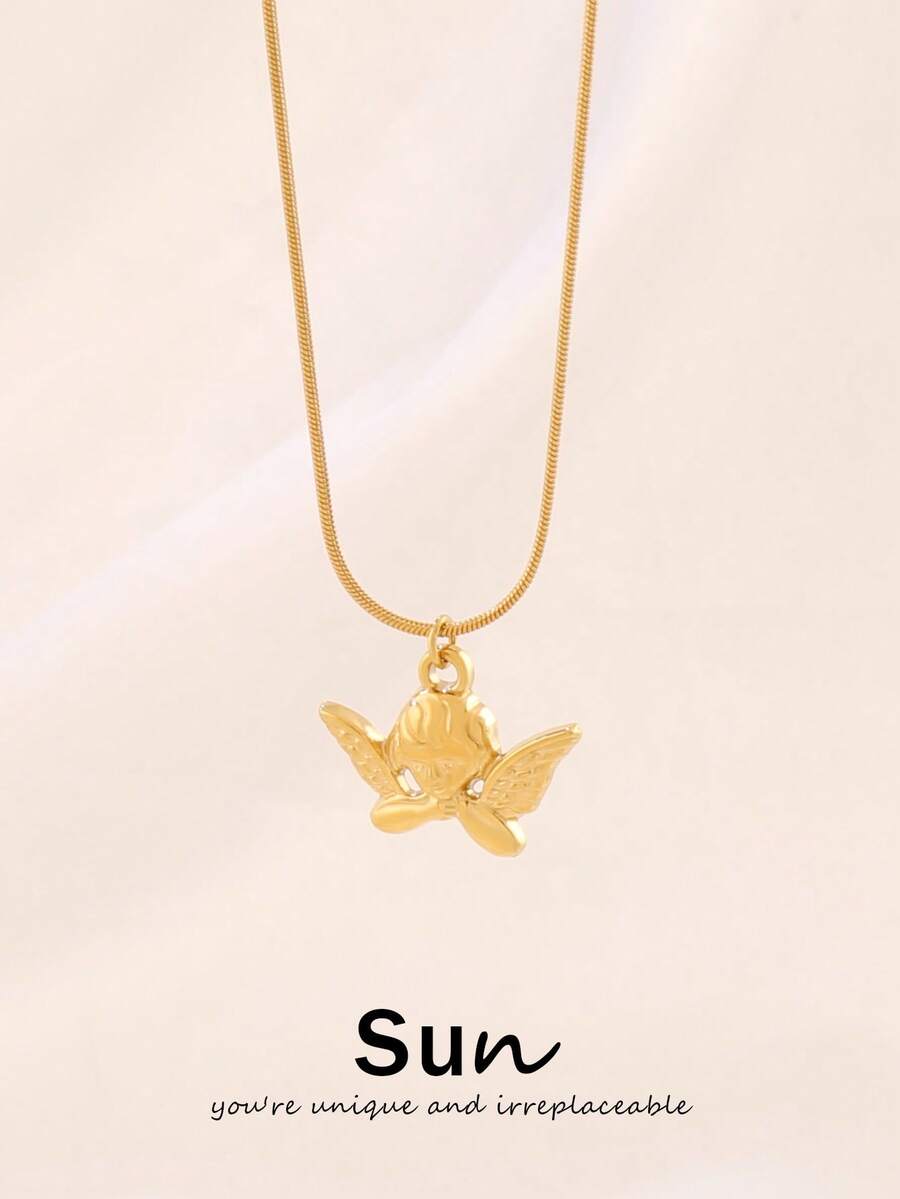 1pc Stainless Steel Angel Pendant Necklace For Women Fashion Exquisite 18K Gold Plated Charms Collar Necklaces Jewelry - Necklace - View 1