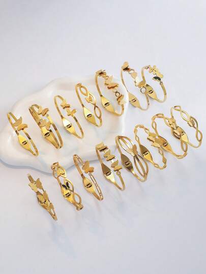 Brazalete de acero de titanio con diseño de mariposa, brazalete abierto de diseño único y no descolorido