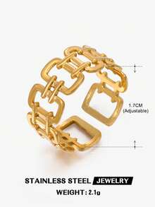 1pc 18K Gold Plated Stainless Steel Minimalist Geometric Line Open Ring, Suitable For Women's Daily Wear - Gold - View 5