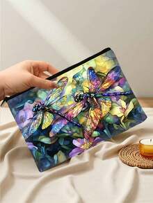 Bolsa de cosméticos con estampado de libélula de vidrio de colores - Regalo creativo para mujeres, bolsa de viaje para maquillaje, organizador de maquillaje, bolsa de aseo, bolsa de almacenamiento de maquillaje, bolsa de lavado, bolsa de viaje, artículos esenciales para vacaciones, regalos para mujeres - Multicolor - Ver 6