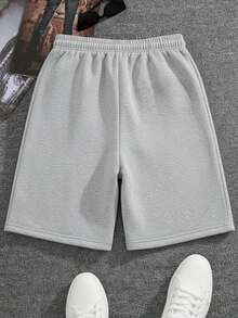 Men's Solid Color Slim Fit 5-Inch Sports Shorts, Lightweight Stretchy Outdoor Activity Wear, Suitable For Camping, Jogging, Basketball Practice And Weekend Outings Summer - Light Grey - View 2