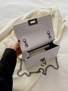 新款奢华多功能鳄鱼纹PU皮革女士手提包、单肩包和斜挎包 - 白色 - 查看 10