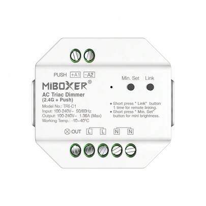 MiBoxer TRI-C1 Triac LED-dimmer – 2,4 GHz RF-regelaar en drukknop – intelligente bediening voor LED- en halogeenlampen