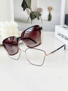 MELINDA FASHION Women's Fashion Sunglasses Clip-On 2-In-1 Frame + Sunglasses Perfect Gift For Friends For Everyday Use - 鏽棕色 - 查看 2