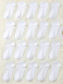 20 Pares de Calcetines Cortos Blancos / Negros Unitalla para Dama / Caballero , Cómodos, de Color Sólido y Transpirables - Dama/20 Pares Blancos - Ver 3