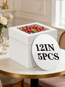 5pcs/Set Cake Boxes With Cake Stands, 2 Packs Disposable Cake Boxes, Cake Carriers, White Bakery Boxes With Window For Cookies, Pies, Cupcakes, Pastries (3 Sizes: 8 Inch, 10 Inch, 12 Inch) - View 18