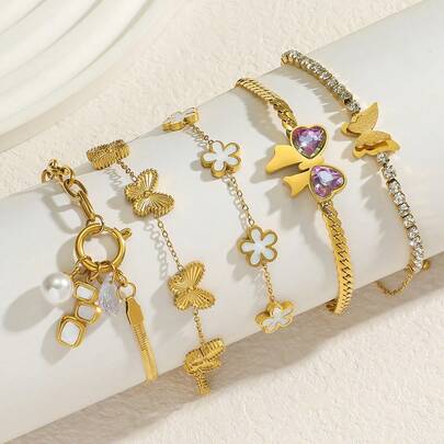 Gold Plated Cubic Zirconia Butterfly Bracelet, Colorful Zirconia Bracelet, Luxury Jewelry For New Year, Suitable For Wedding, Dating Gift, Daily Matching