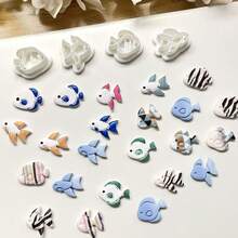 4件套波西米亚风鱼形软陶模具 - 精致浮雕图案的软陶瓷首饰制作模具，非常适合制作吊坠、耳环和手工首饰，女士鱼形胸针、鱼形别针、鱼形徽章，软陶首饰模具 - 白色 - 查看 5
