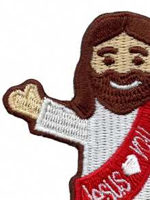 1pc Jesus Loves You Patch Chibi Religious Christian Embroidered Iron On - Multicolor - View 3
